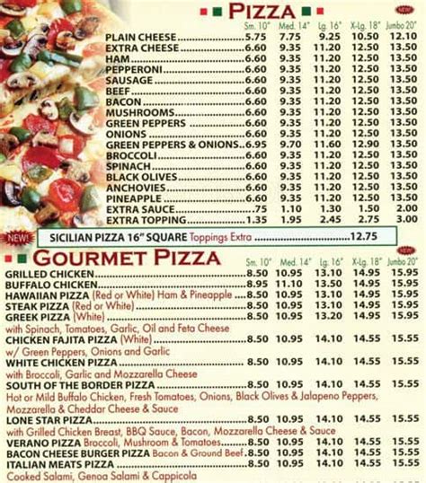 Verree express pizza menu